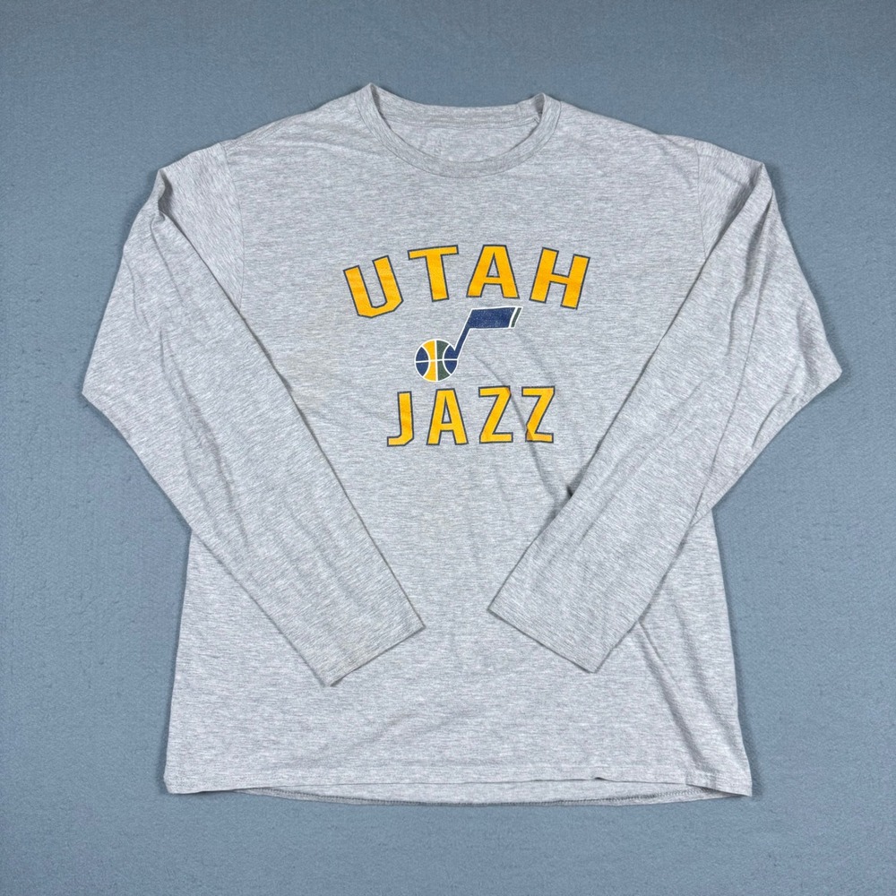 NBA Utah Jazz Long Sleeve T-Shirt Mens Large Gray Graphic Logo Cotton Blend Tee